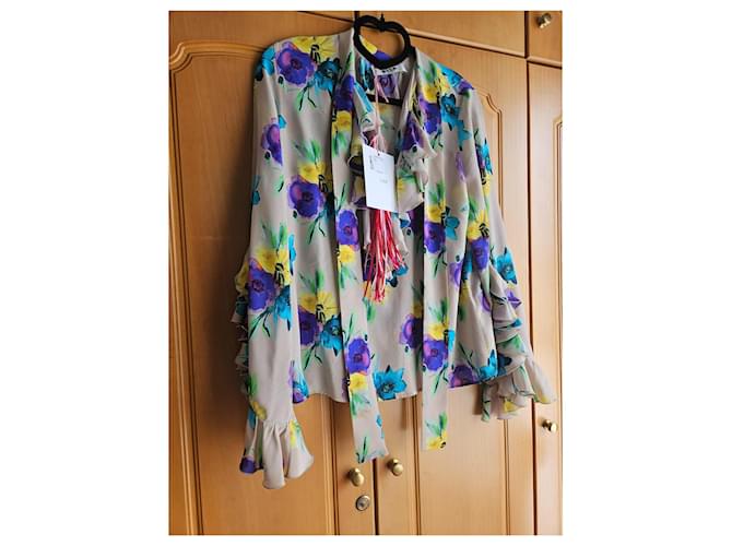 Top Msgm in seta multicolore con maniche a campana - vista 8