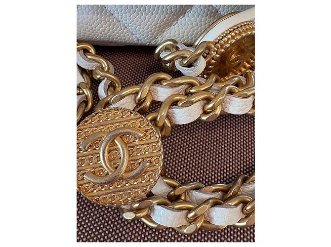 Wallet On Chain Chanel borsa telefono in pelle bianca con catena dorata Bianco - vista 10