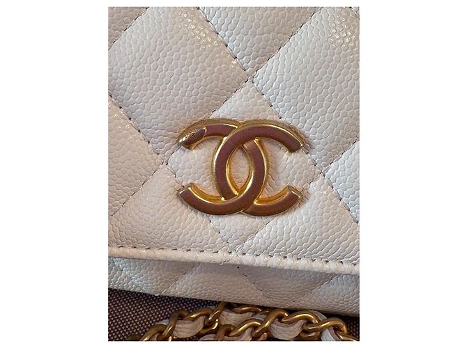 Wallet On Chain Chanel borsa telefono in pelle bianca con catena dorata Bianco - vista 11