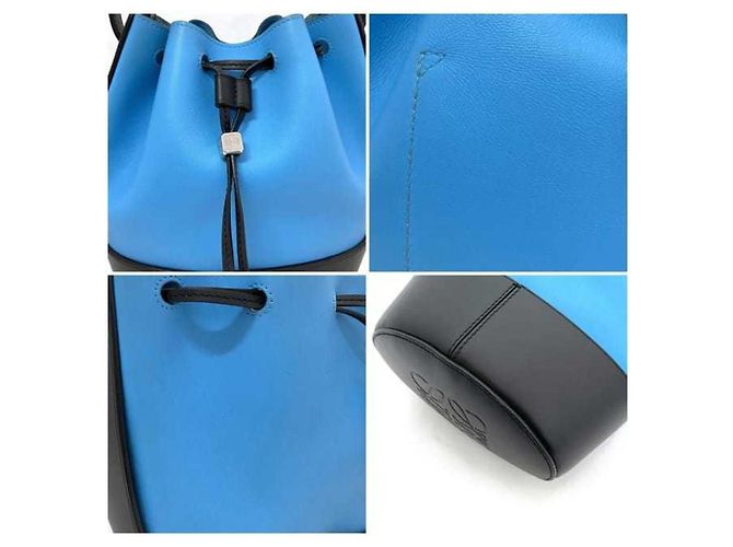 Loewe Bicolor Leder Schultertasche Schwarz Hellblau - Ansicht 9
