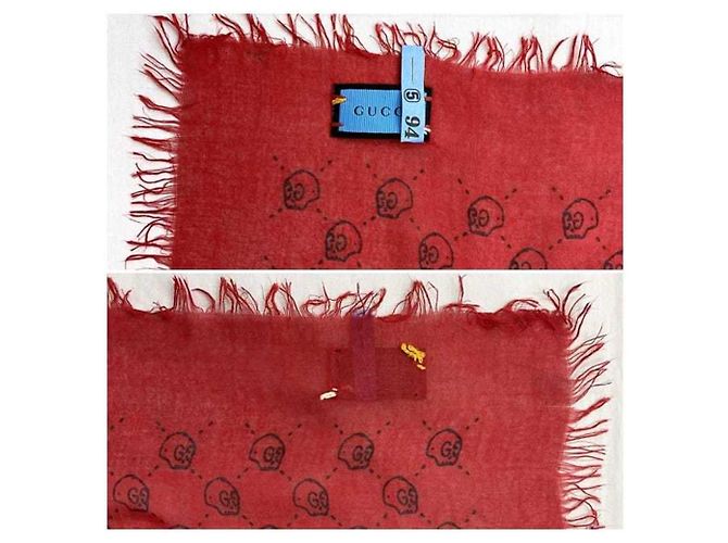 Sciarpa Gucci rossa in seta e cotone con motivo skull GG Rosso - vista 10