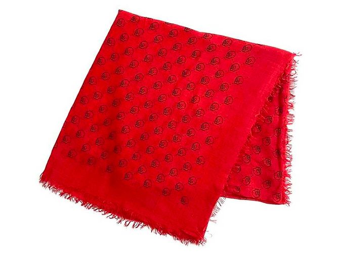 Sciarpa Gucci rossa in seta e cotone con motivo skull GG Rosso - vista 2