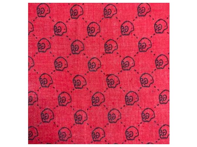 Sciarpa Gucci rossa in seta e cotone con motivo skull GG Rosso - vista 6