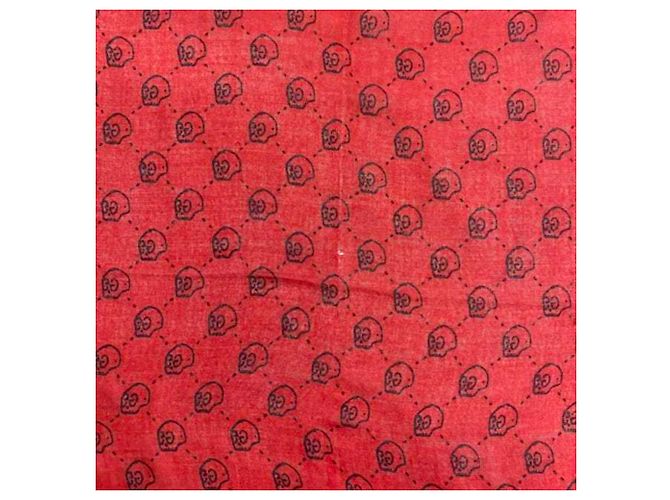 Sciarpa Gucci rossa in seta e cotone con motivo skull GG Rosso - vista 7