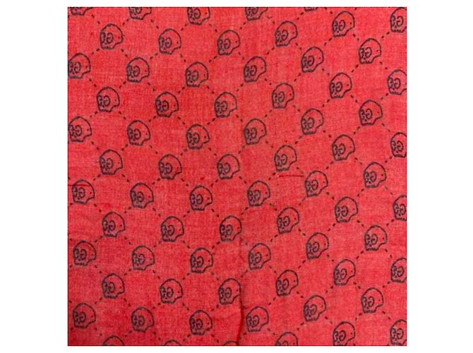 Sciarpa Gucci rossa in seta e cotone con motivo skull GG Rosso - vista 8