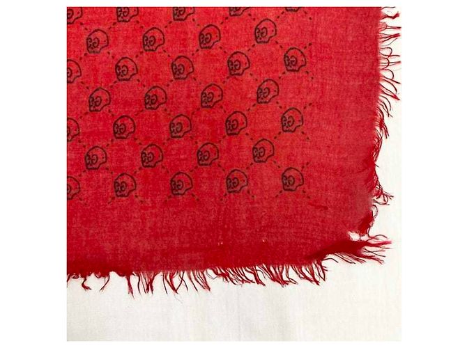Sciarpa Gucci rossa in seta e cotone con motivo skull GG Rosso - vista 9