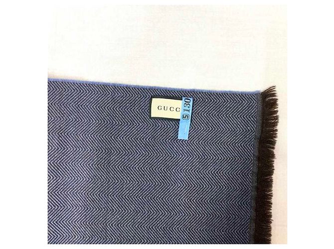 Stola in lana Gucci in marrone e blu navy - vista 7