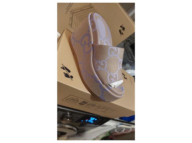 Mules con zeppa Gucci in seta viola lavanda Porpora Carne - vista 12