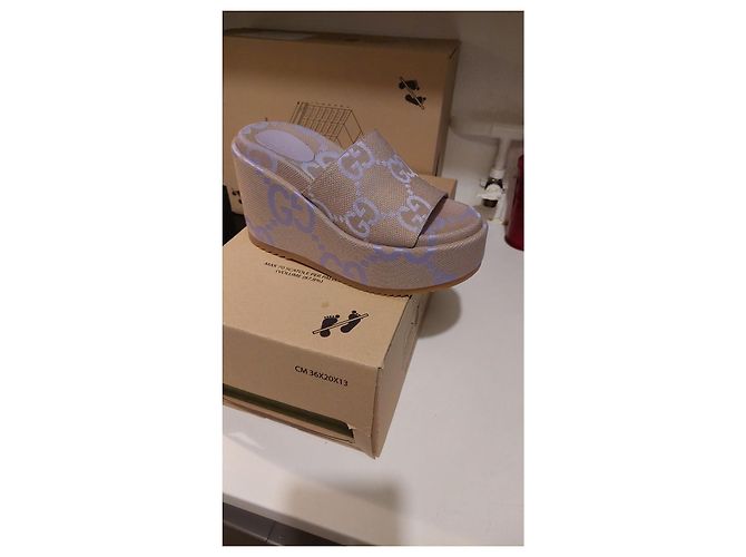 Mules con zeppa Gucci in seta viola lavanda Porpora Carne - vista 6