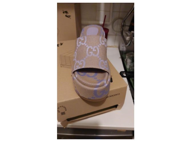 Mules con zeppa Gucci in seta viola lavanda Porpora Carne - vista 9