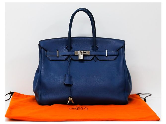 Hermès Birkin 35 in pelle Togo blu con hardware in palladio - vista 10