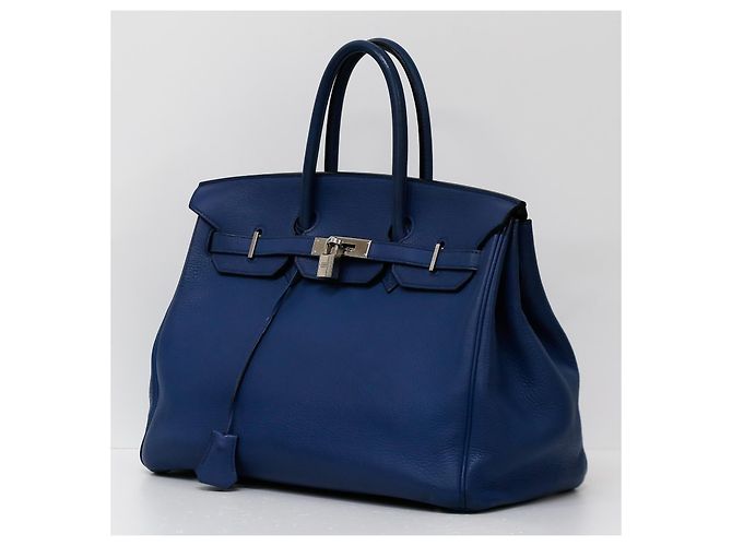 Hermès Birkin 35 in pelle Togo blu con hardware in palladio - vista 7