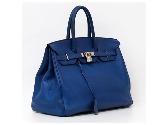 Hermès Birkin 35 in pelle Togo blu con hardware in palladio - vista 8