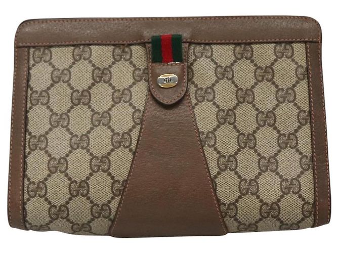 GUCCI GG Supreme Web Sherry Line Clutch Bag PVC Beige Rosso 89 01 032 Auth th5635 - vista 13
