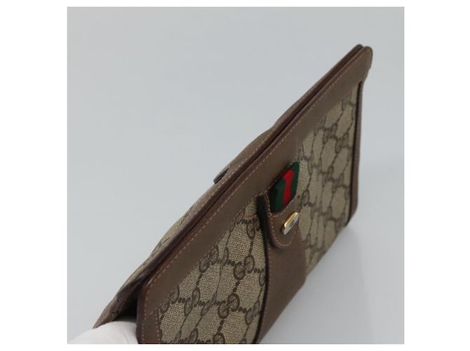GUCCI GG Supreme Web Sherry Line Clutch Bag PVC Beige Rosso 89 01 032 Auth th5635 - vista 5