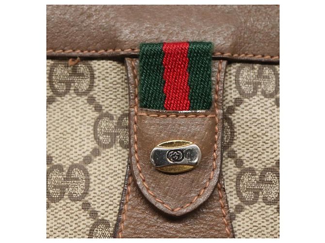 GUCCI GG Supreme Web Sherry Line Clutch Bag PVC Beige Rosso 89 01 032 Auth th5635 - vista 8
