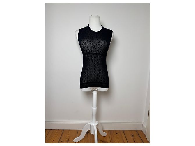 Vintage Fendi Monogram Wollkleid Schwarz 38/M - Ansicht 10