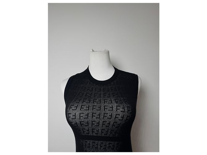 Vintage Fendi Monogram Wollkleid Schwarz 38/M - Ansicht 11