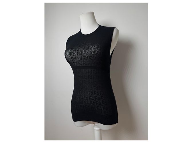 Vintage Fendi Monogram Wollkleid Schwarz 38/M - Ansicht 12