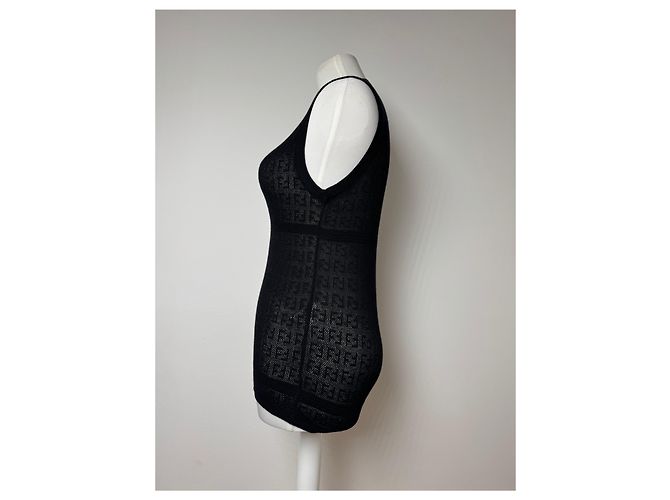 Vintage Fendi Monogram Wollkleid Schwarz 38/M - Ansicht 2