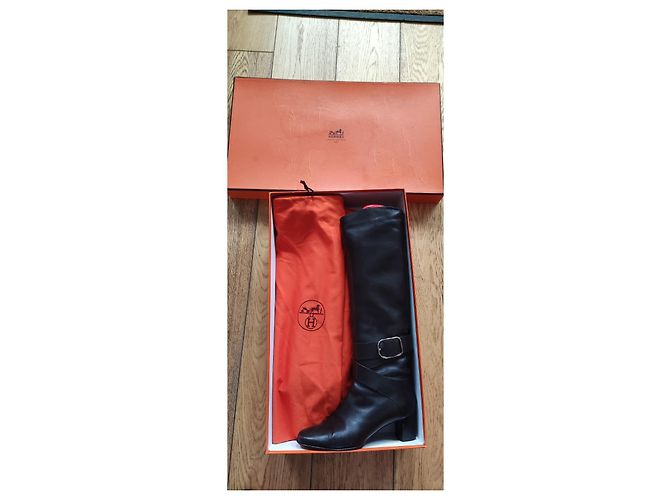 Botas de montar Hermès de cuero marrón oscuro - vista 3