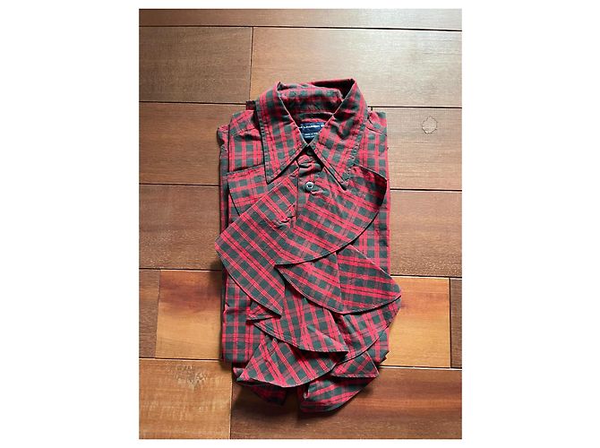 Blusa Ralph Lauren Cuello Jabot Roja y Gris Algodón - vista 2