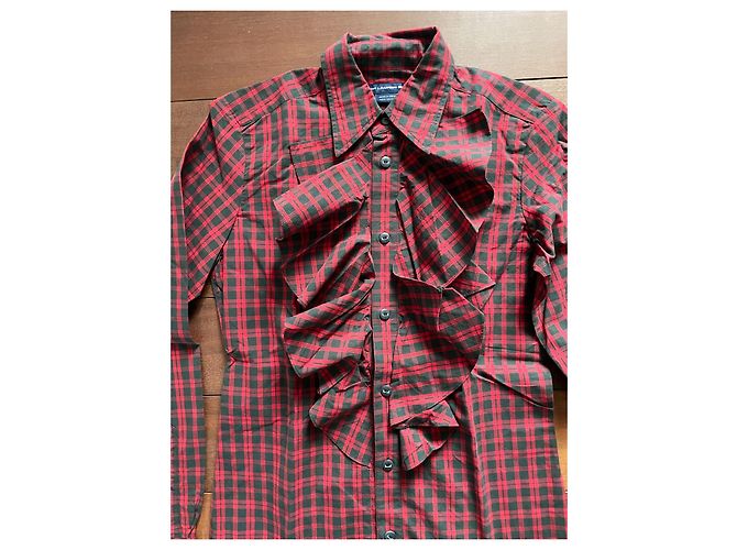 Blusa Ralph Lauren Cuello Jabot Roja y Gris Algodón - vista 3