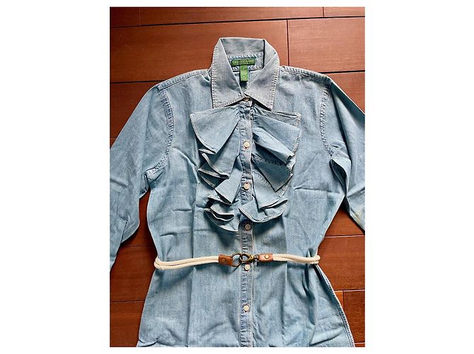 Ralph Lauren Vestido Camisa de Chambray Algodón Azul Claro - vista 2