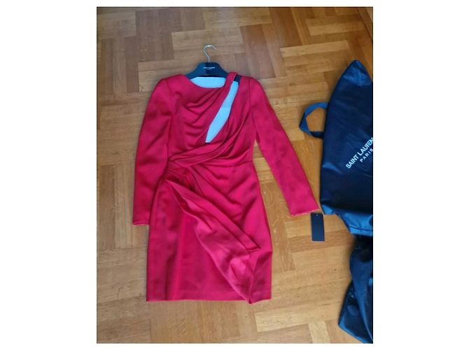Saint Laurent Cut out Kleid dunkelrot Viskose Bordeaux - Ansicht 5