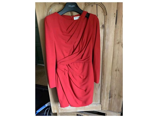 Saint Laurent Cut out Kleid dunkelrot Viskose Bordeaux - Ansicht 8