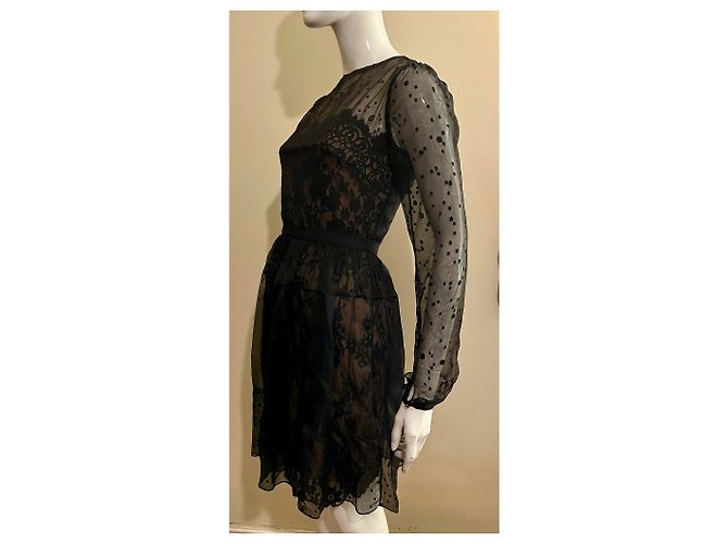 Marchesa Notte Spitzenkleid in Schwarz mit Illusions-Ausschnitt - Ansicht 6