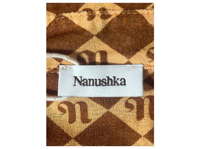 Nanushka Midikleid mit Monogrammprint aus braunem recyceltem Polyester - Ansicht 10