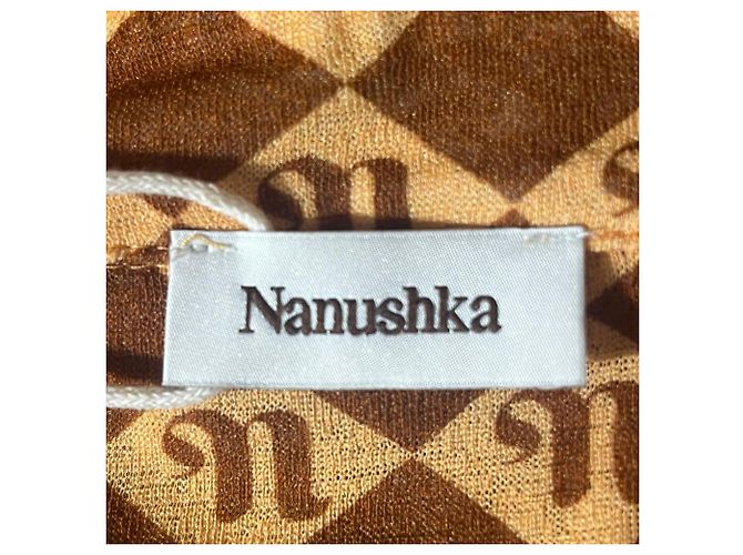 Nanushka Midikleid mit Monogrammprint aus braunem recyceltem Polyester - Ansicht 4
