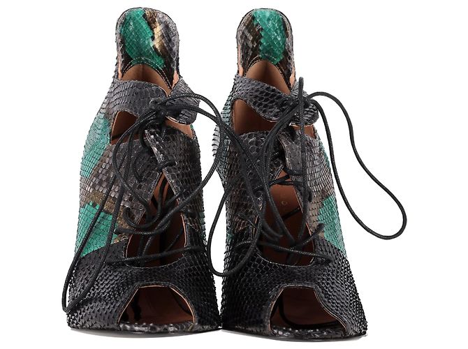 Sandali con lacci in pelle verde con stampa serpente di Roland Mouret Verde oliva - vista 2