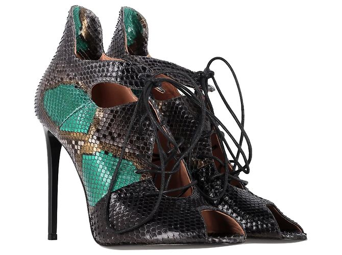 Sandali con lacci in pelle verde con stampa serpente di Roland Mouret Verde oliva - vista 4