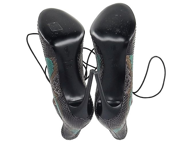 Sandali con lacci in pelle verde con stampa serpente di Roland Mouret Verde oliva - vista 6