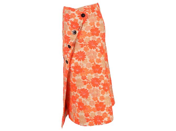 Falda midi envolvente de jacquard floral Jil Sander en poliéster naranja - vista 2