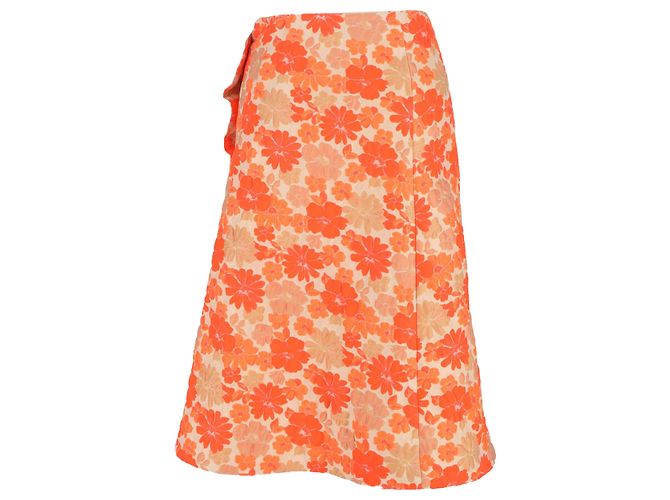 Falda midi envolvente de jacquard floral Jil Sander en poliéster naranja - vista 3