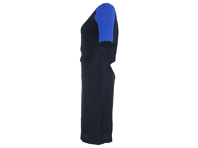 Abito midi color-block con schiena aperta A.L.C. in viscosa nera e blu Nero - vista 2