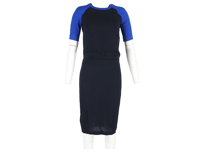 Abito midi color-block con schiena aperta A.L.C. in viscosa nera e blu Nero - vista 4