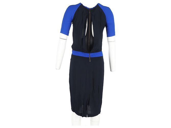 Abito midi color-block con schiena aperta A.L.C. in viscosa nera e blu Nero - vista 6