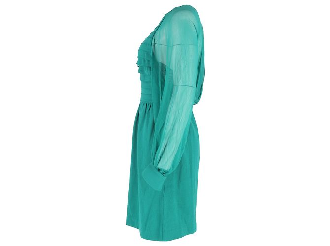 Abito al ginocchio in lana e seta verde con dettagli trasparenti di 3.1 Phillip Lim - vista 2