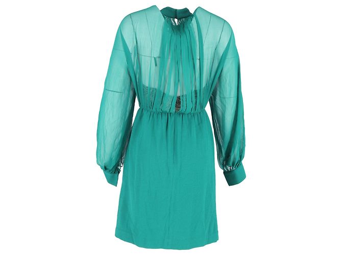 Abito al ginocchio in lana e seta verde con dettagli trasparenti di 3.1 Phillip Lim - vista 3