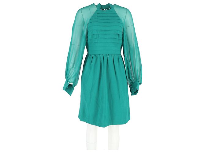 Abito al ginocchio in lana e seta verde con dettagli trasparenti di 3.1 Phillip Lim - vista 4