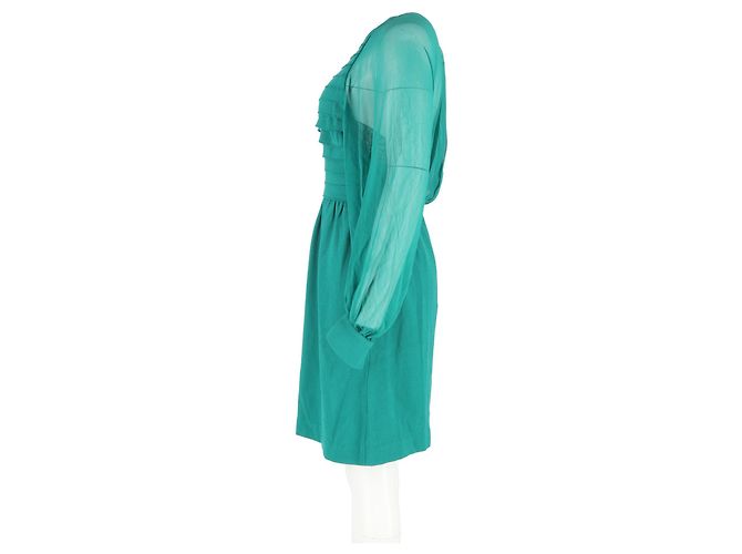 Abito al ginocchio in lana e seta verde con dettagli trasparenti di 3.1 Phillip Lim - vista 5
