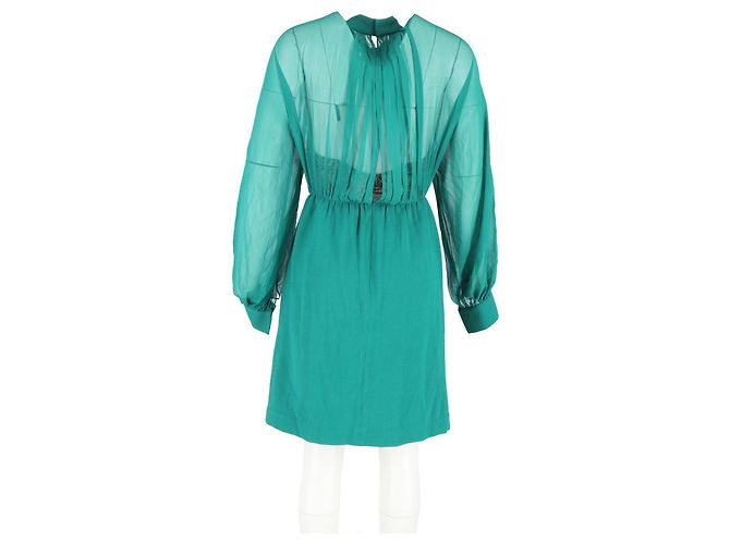 Abito al ginocchio in lana e seta verde con dettagli trasparenti di 3.1 Phillip Lim - vista 6