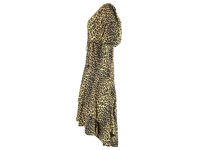 Vestido midi envolvente de algodón marrón con estampado de leopardo Ganni - vista 2
