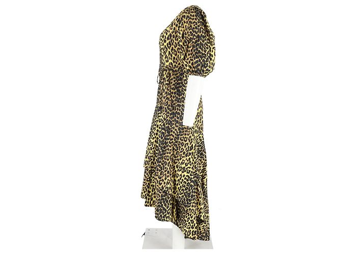 Vestido midi envolvente de algodón marrón con estampado de leopardo Ganni - vista 5