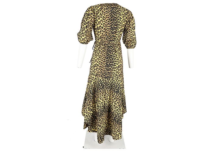 Vestido midi envolvente de algodón marrón con estampado de leopardo Ganni - vista 6