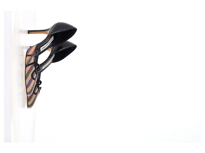 Décolleté a punta Manolo Blahnik in rafia multicolore - vista 11